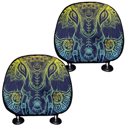Rainbow Indian Elephant Print Car Headrest Covers