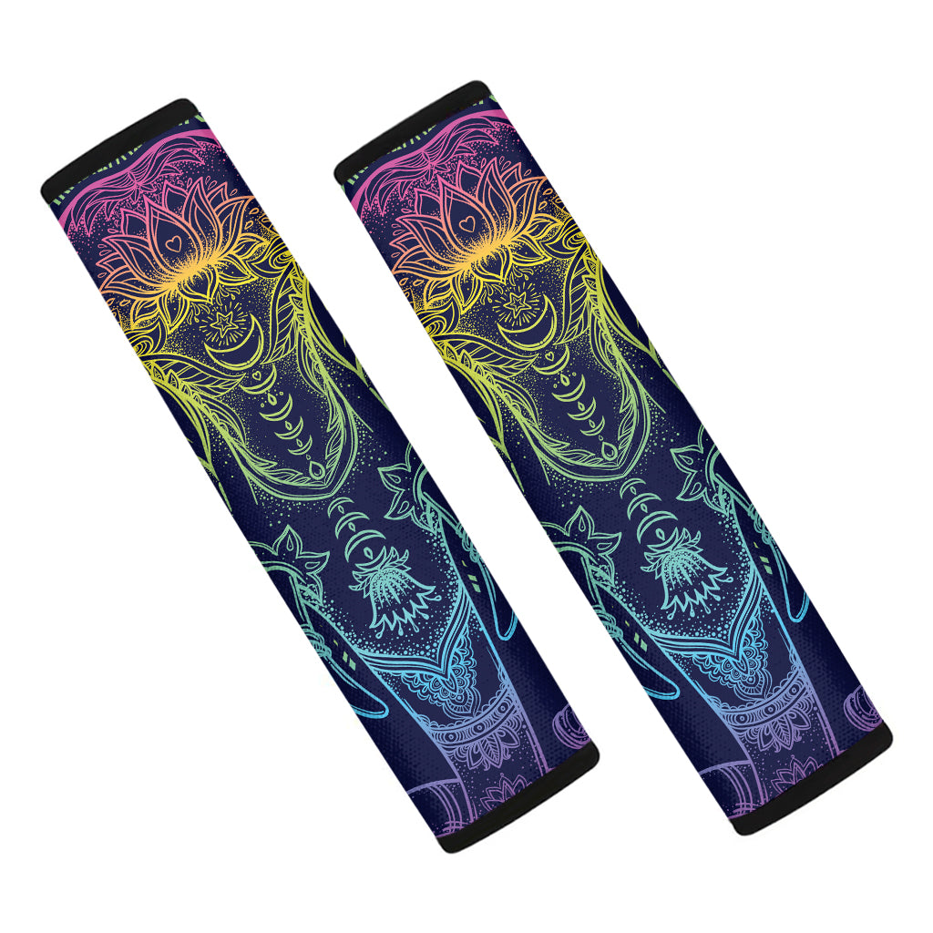 Rainbow Indian Elephant Print Car Seat Belt Covers