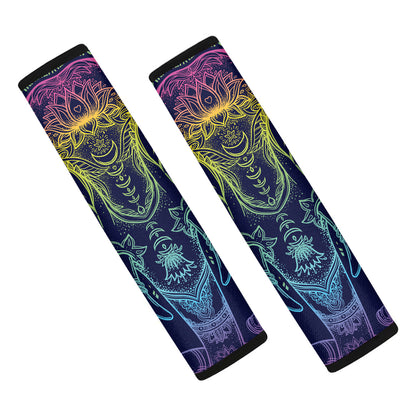 Rainbow Indian Elephant Print Car Seat Belt Covers