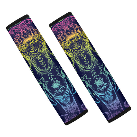 Rainbow Indian Elephant Print Car Seat Belt Covers