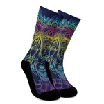 Rainbow Indian Elephant Print Crew Socks