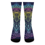 Rainbow Indian Elephant Print Crew Socks
