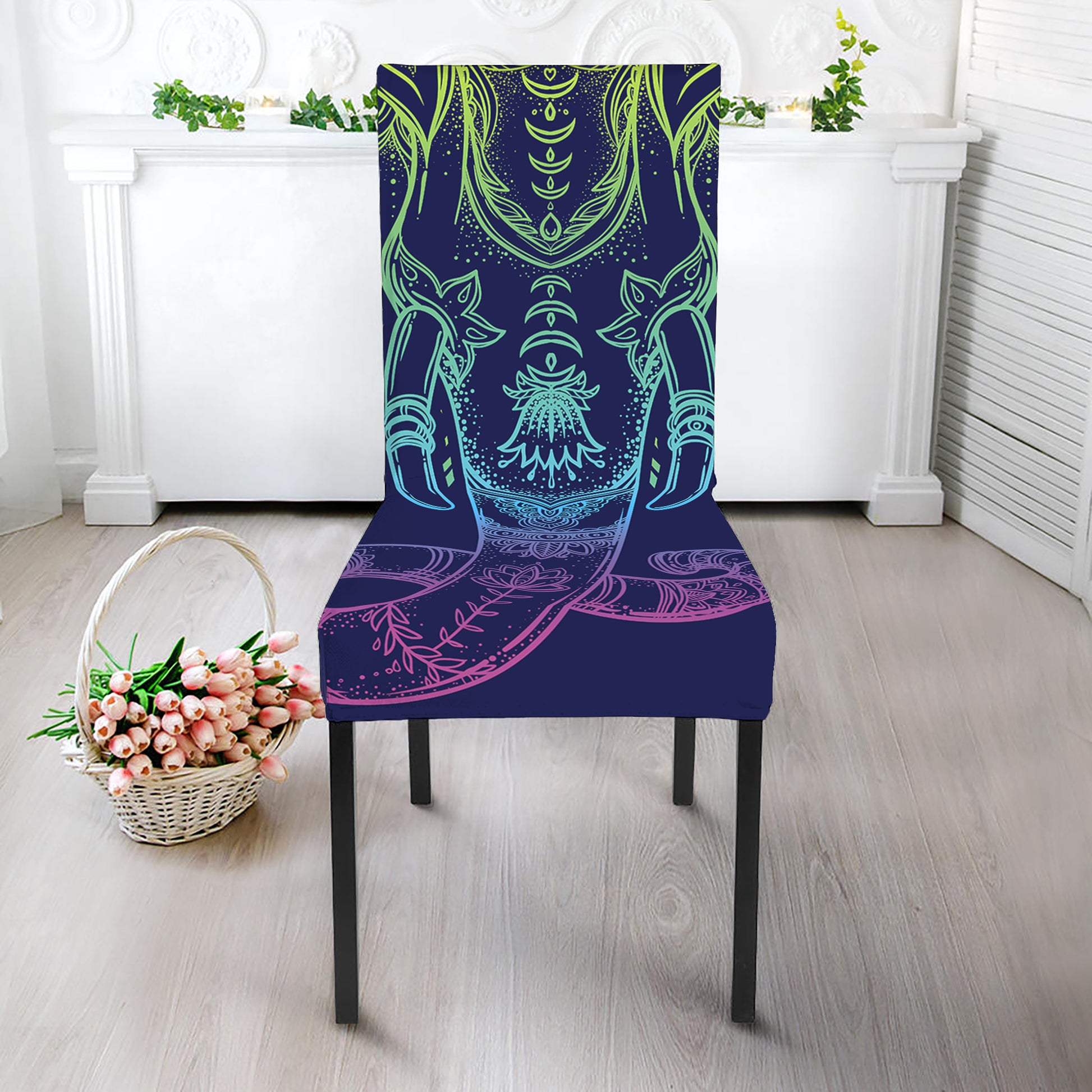 Rainbow Indian Elephant Print Dining Chair Slipcover