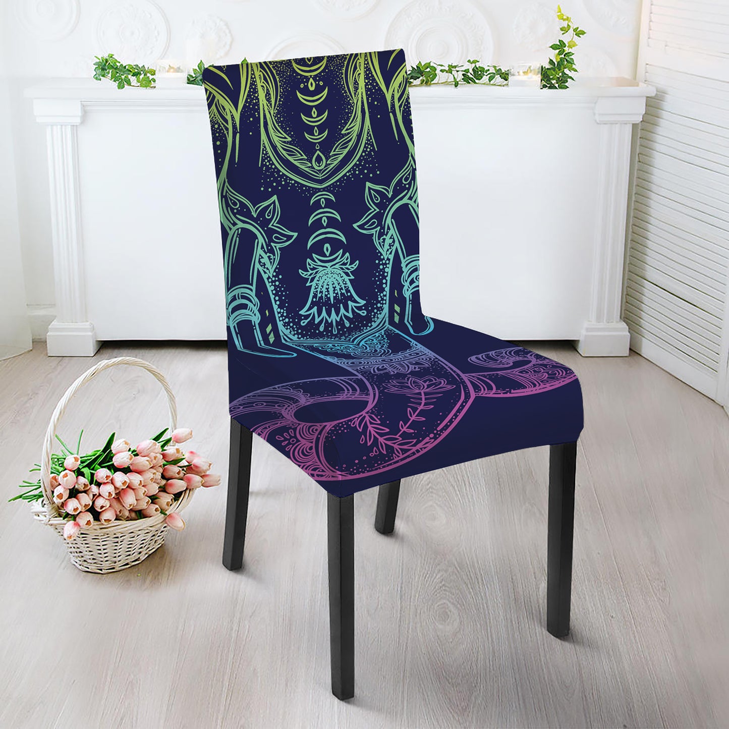 Rainbow Indian Elephant Print Dining Chair Slipcover