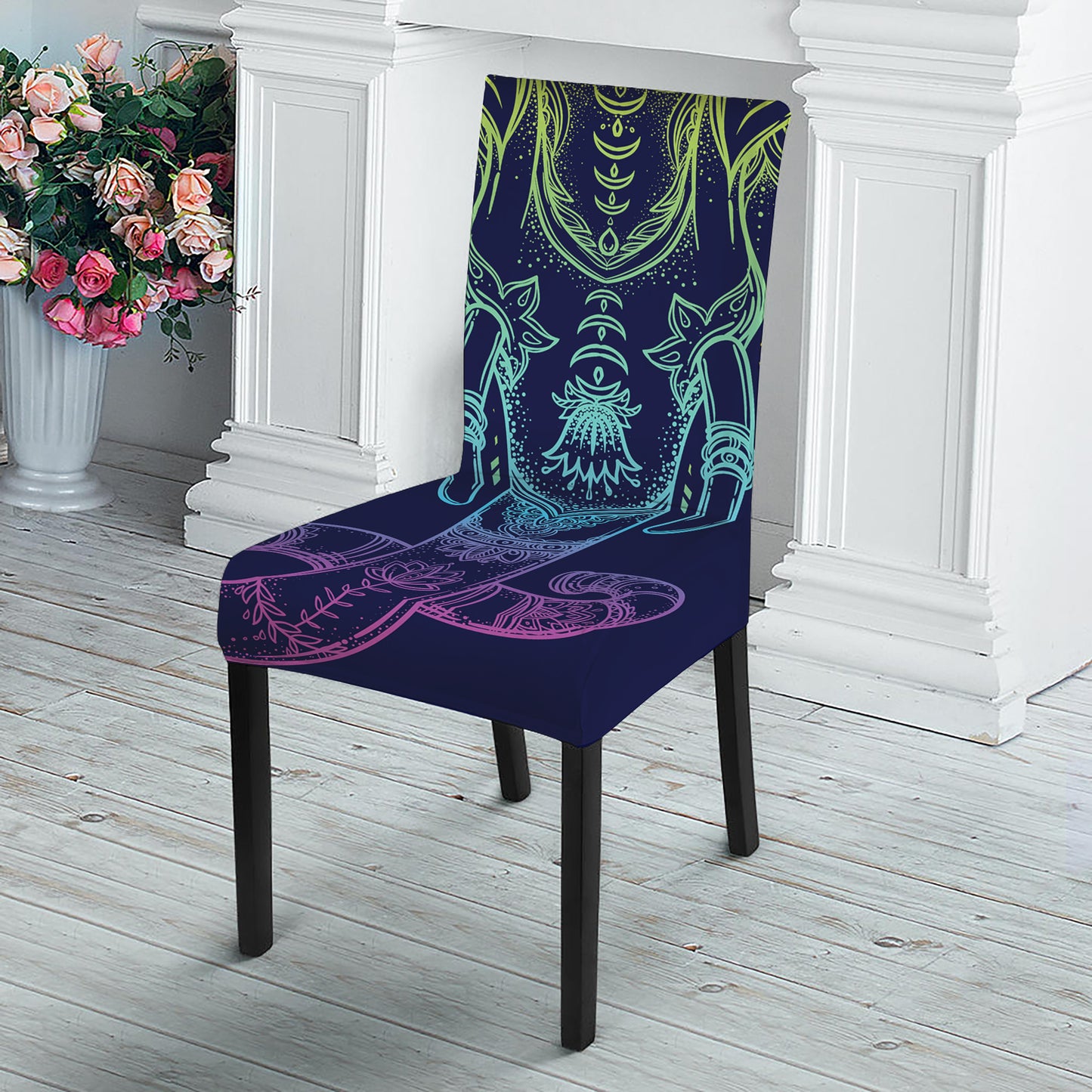 Rainbow Indian Elephant Print Dining Chair Slipcover
