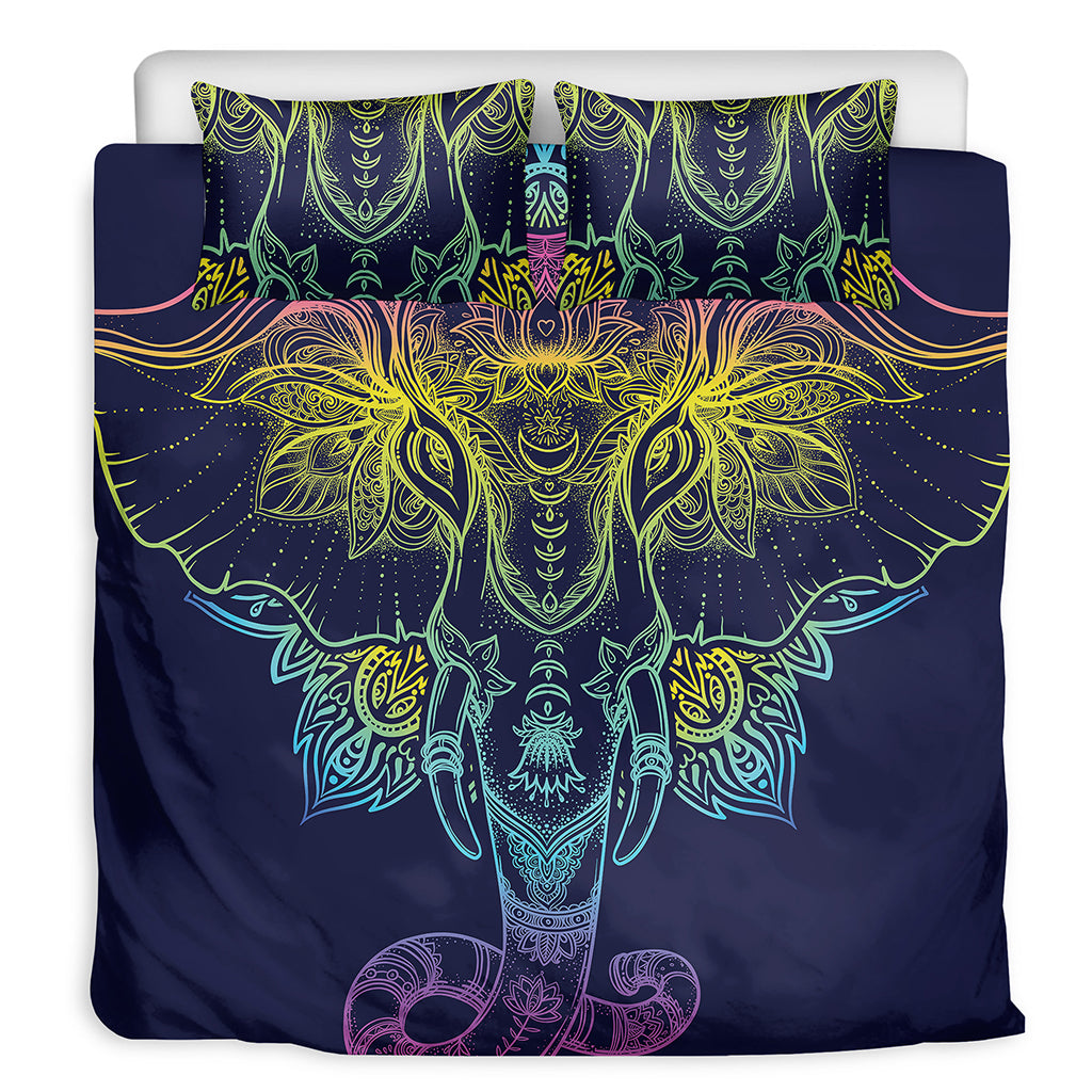 Rainbow Indian Elephant Print Duvet Cover Bedding Set