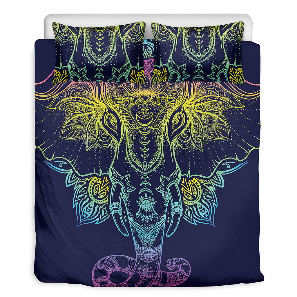 Rainbow Indian Elephant Print Duvet Cover Bedding Set