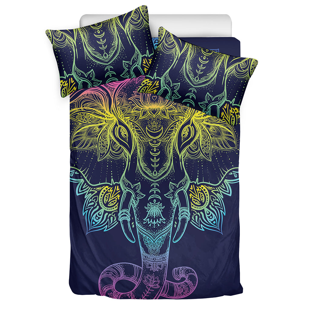 Rainbow Indian Elephant Print Duvet Cover Bedding Set