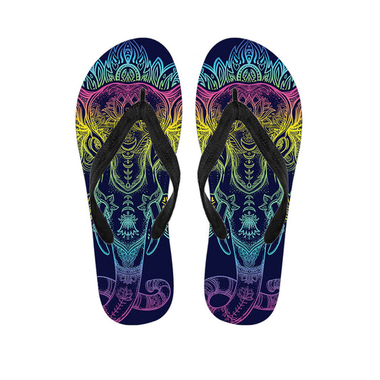 Rainbow Indian Elephant Print Flip Flops