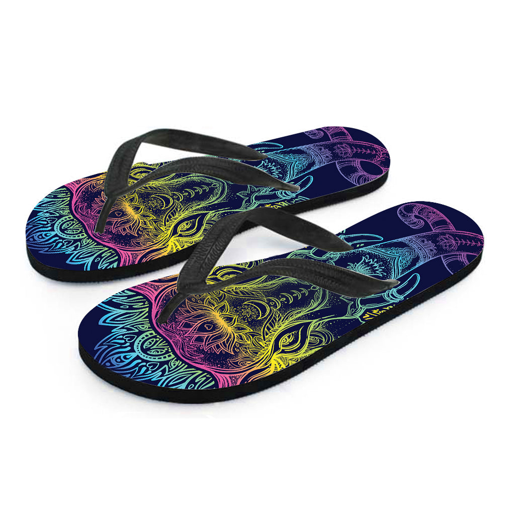 Rainbow Indian Elephant Print Flip Flops