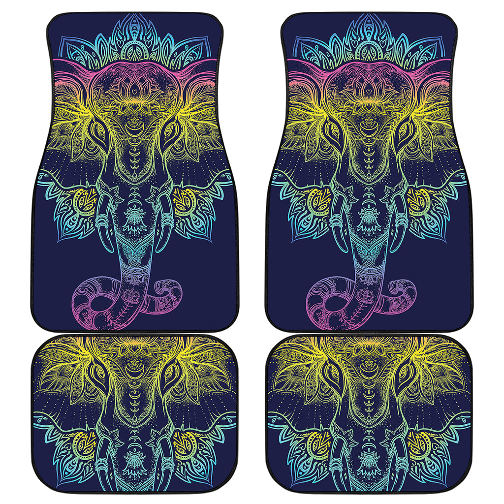 Rainbow Indian Elephant Print Front and Back Car Floor Mats