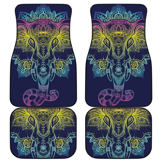 Rainbow Indian Elephant Print Front and Back Car Floor Mats