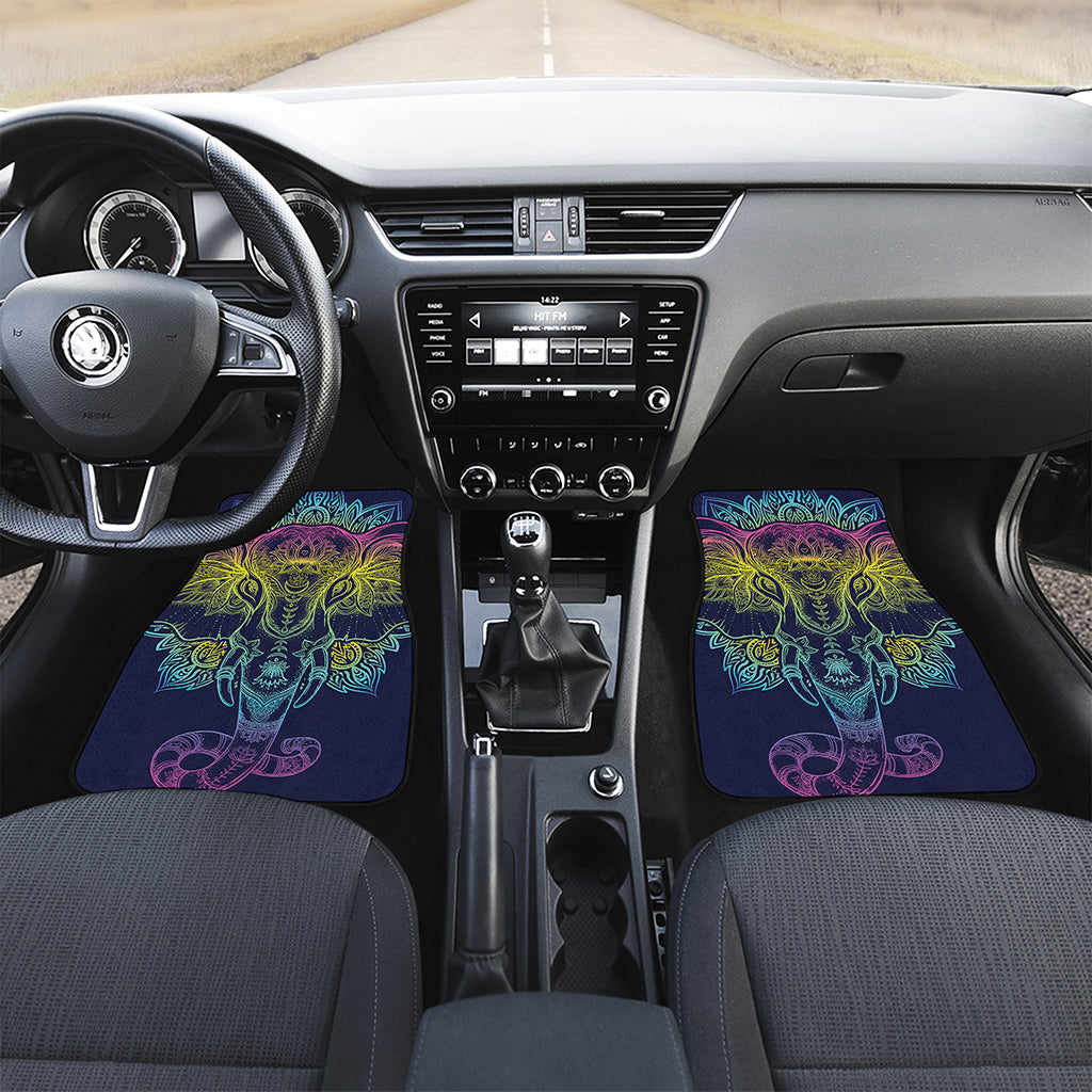 Rainbow Indian Elephant Print Front and Back Car Floor Mats