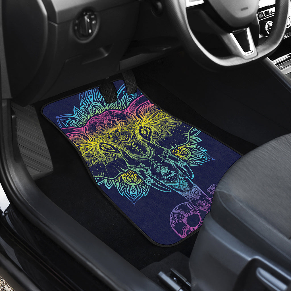 Rainbow Indian Elephant Print Front and Back Car Floor Mats