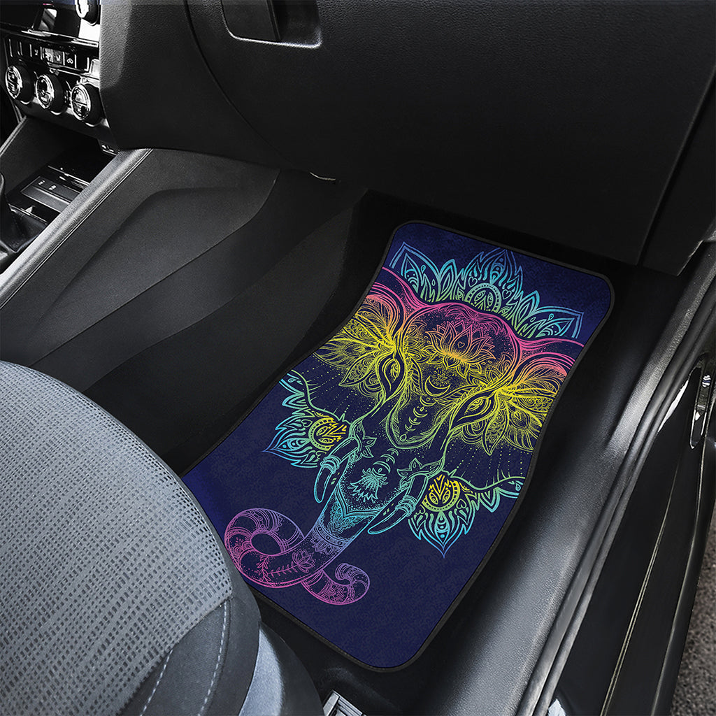 Rainbow Indian Elephant Print Front Car Floor Mats