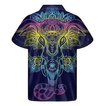 Rainbow Indian Elephant Print Men's Short Sleeve Shirt