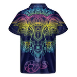 Rainbow Indian Elephant Print Men's Short Sleeve Shirt