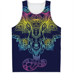 Rainbow Indian Elephant Print Men's Tank Top