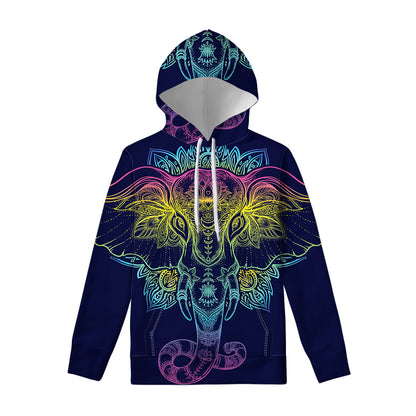 Rainbow Indian Elephant Print Pullover Hoodie