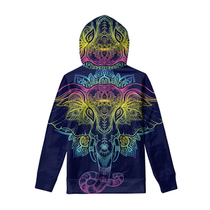 Rainbow Indian Elephant Print Pullover Hoodie