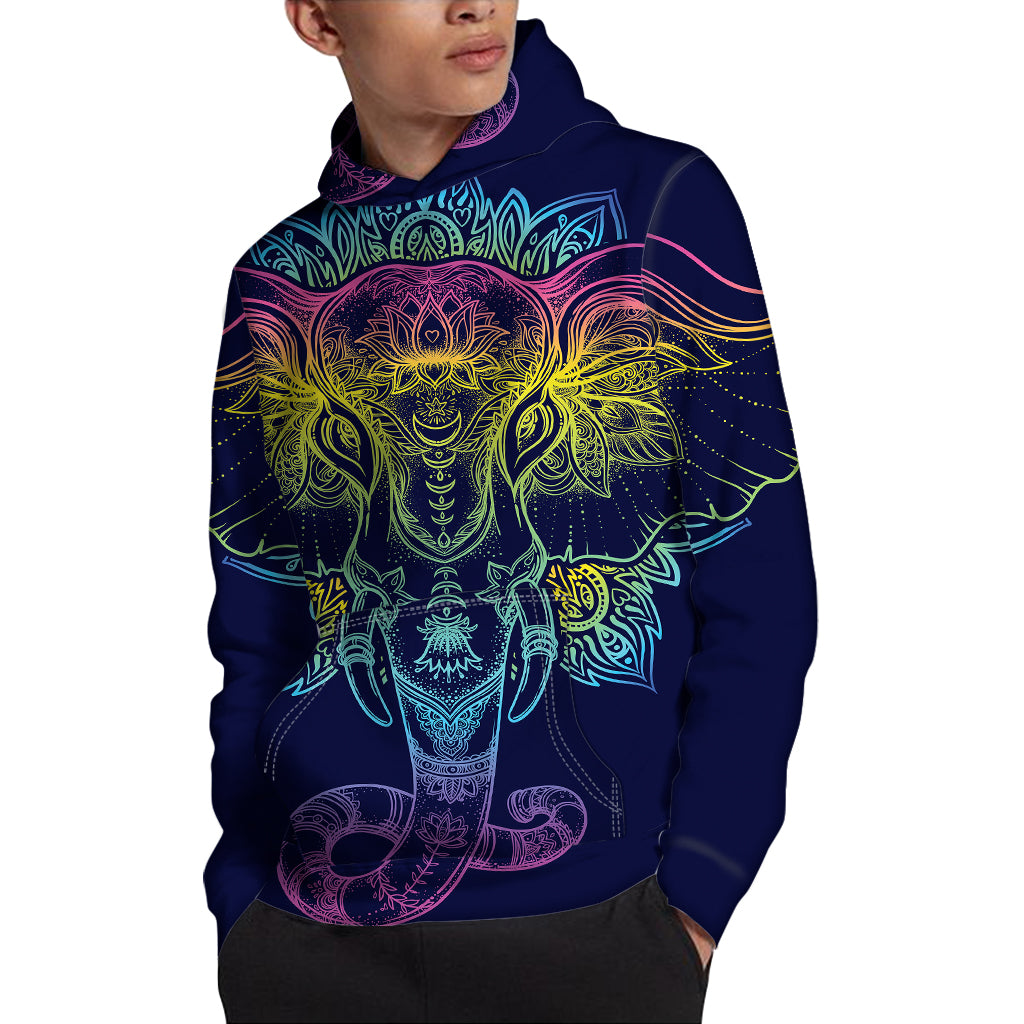 Rainbow Indian Elephant Print Pullover Hoodie