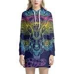 Rainbow Indian Elephant Print Pullover Hoodie Dress