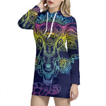 Rainbow Indian Elephant Print Pullover Hoodie Dress