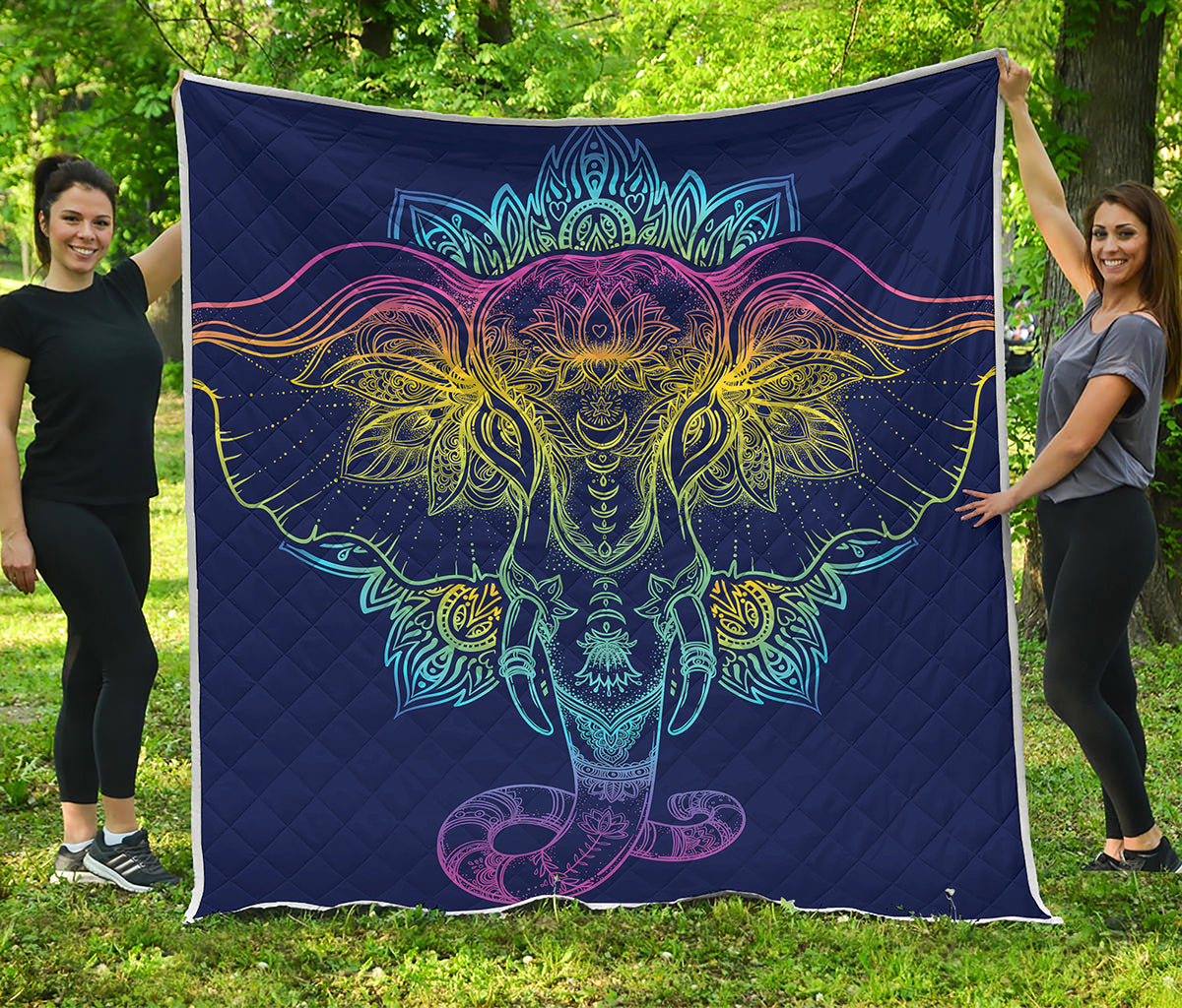 Rainbow Indian Elephant Print Quilt