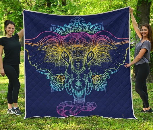 Rainbow Indian Elephant Print Quilt