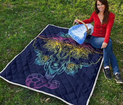 Rainbow Indian Elephant Print Quilt