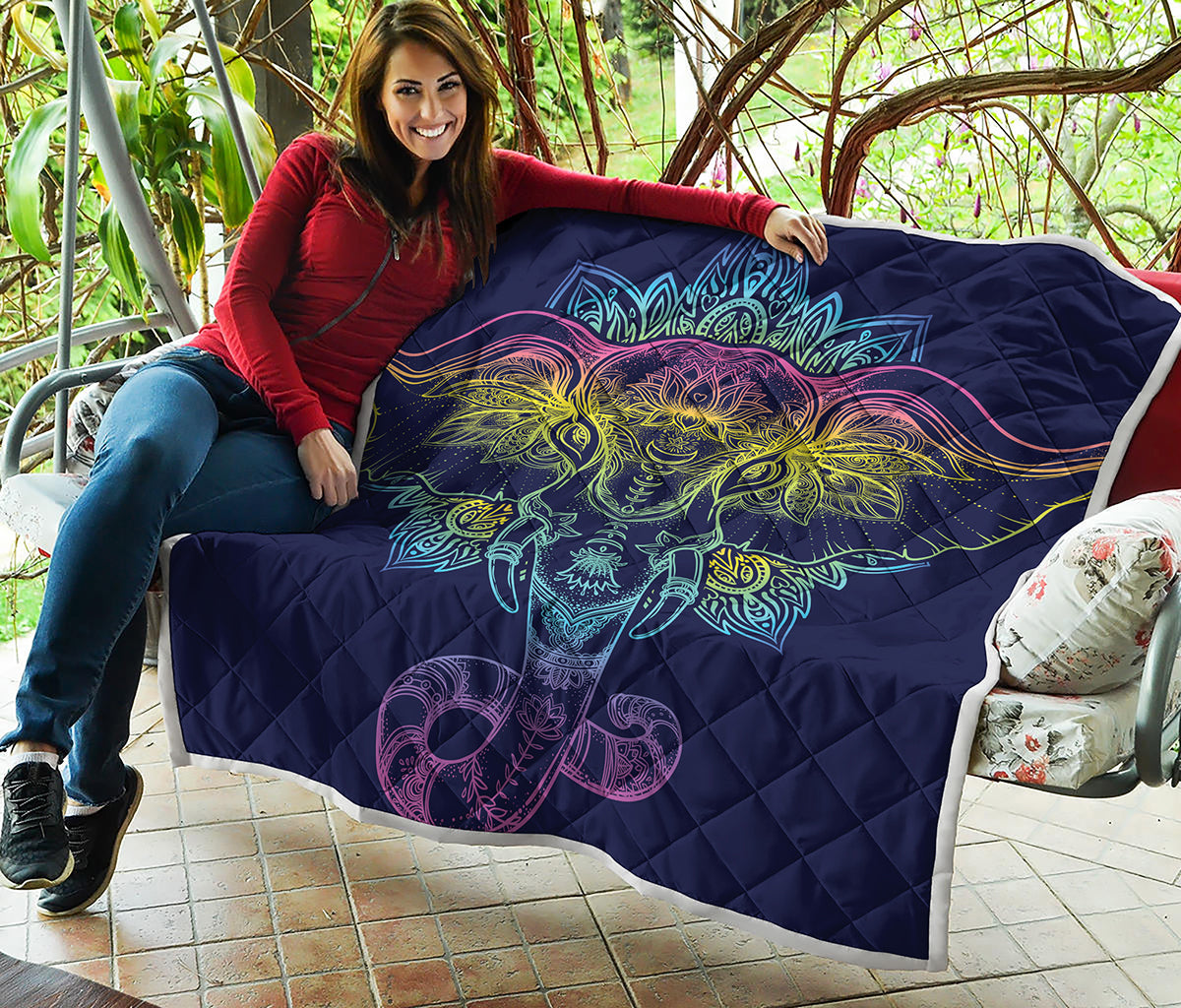 Rainbow Indian Elephant Print Quilt
