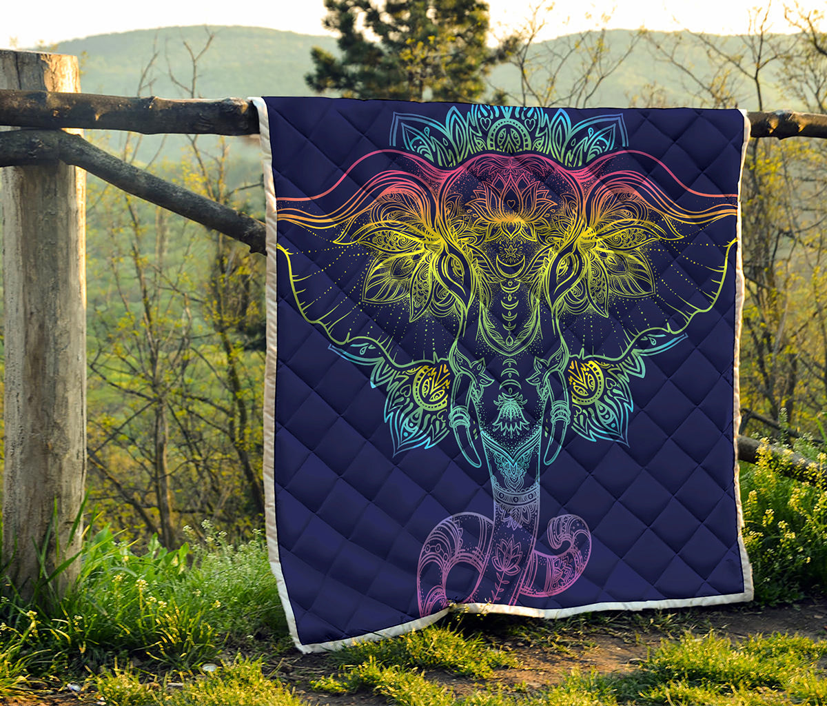 Rainbow Indian Elephant Print Quilt