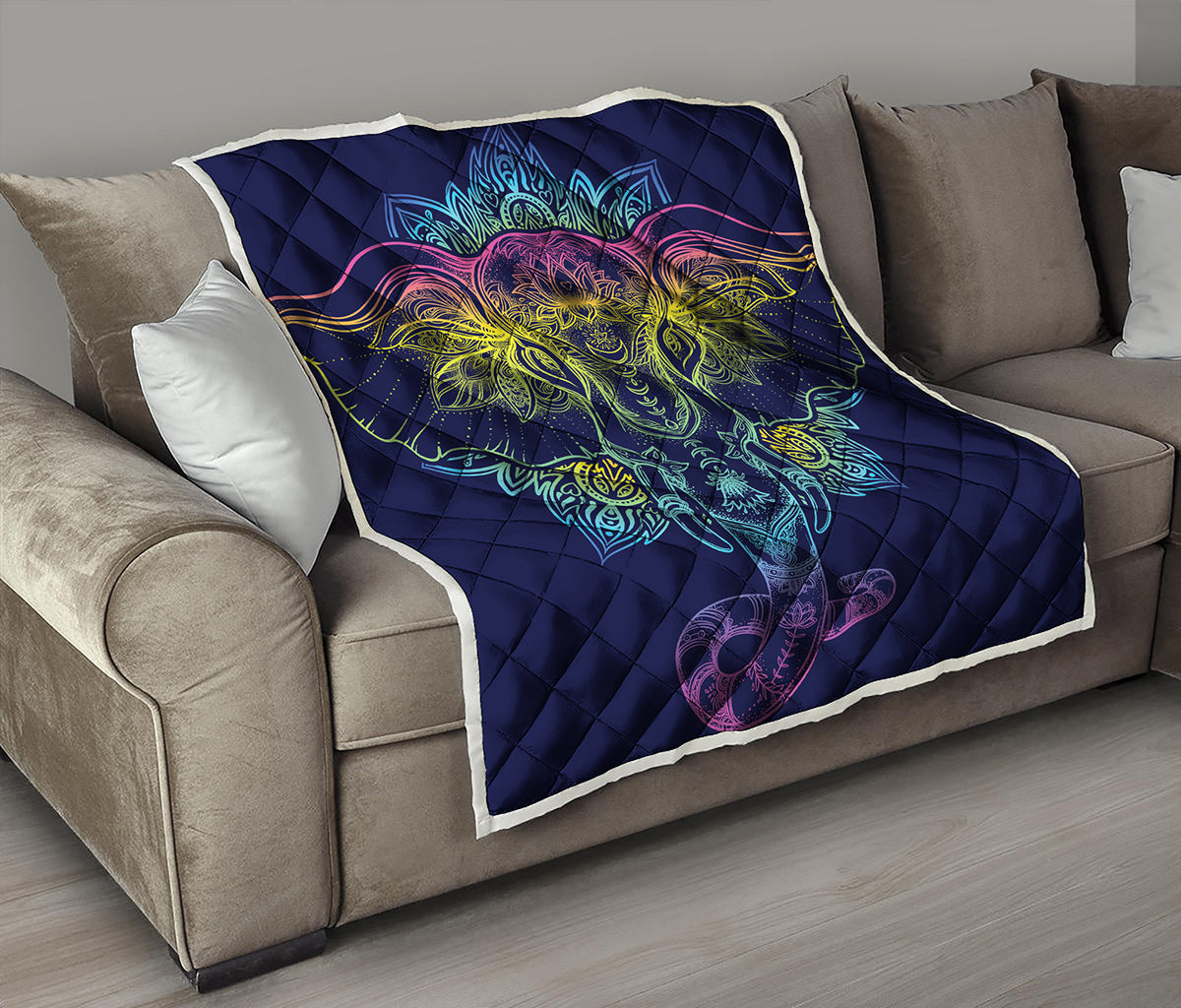 Rainbow Indian Elephant Print Quilt