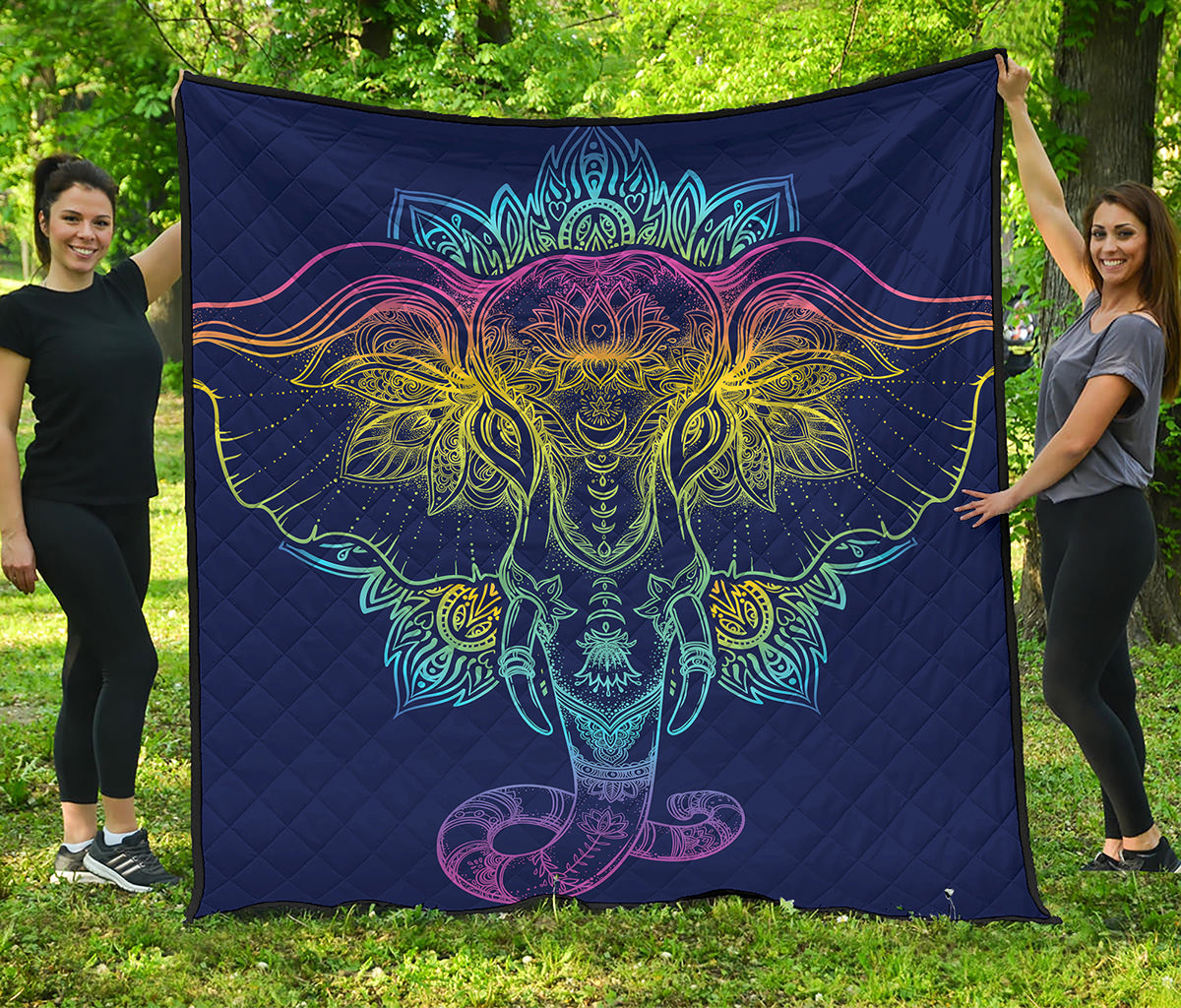 Rainbow Indian Elephant Print Quilt