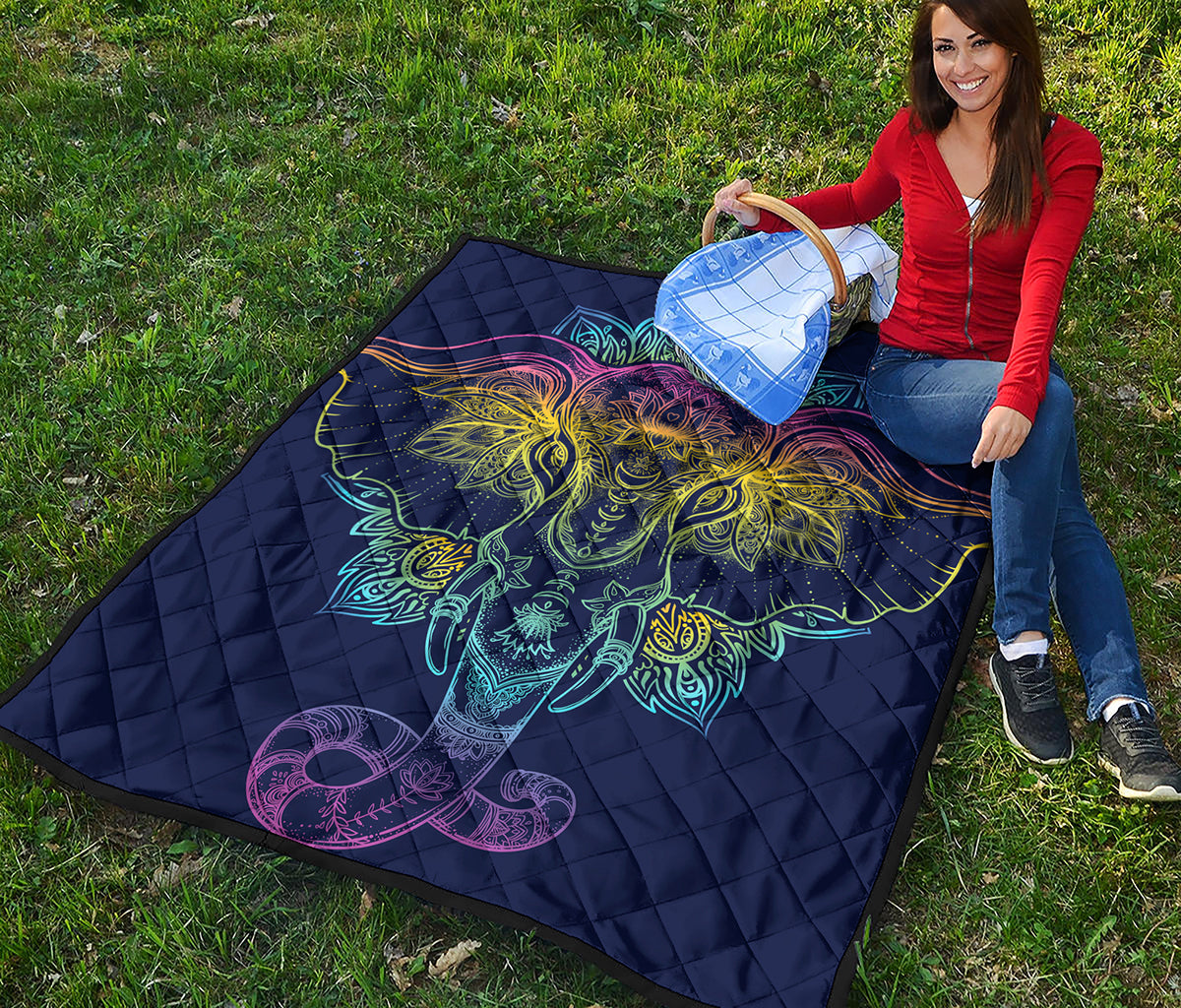 Rainbow Indian Elephant Print Quilt