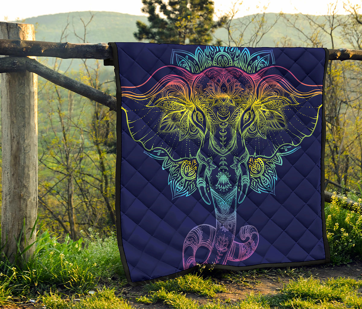 Rainbow Indian Elephant Print Quilt