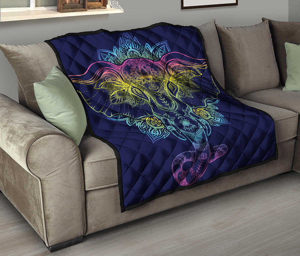 Rainbow Indian Elephant Print Quilt
