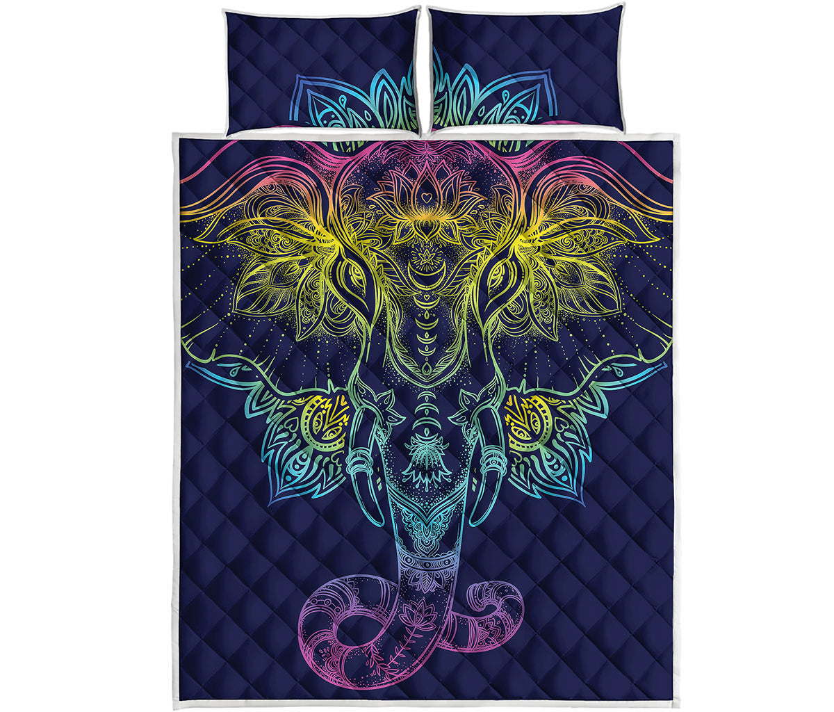 Rainbow Indian Elephant Print Quilt Bed Set