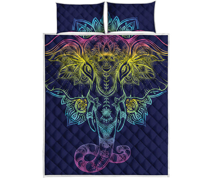 Rainbow Indian Elephant Print Quilt Bed Set