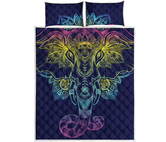 Rainbow Indian Elephant Print Quilt Bed Set