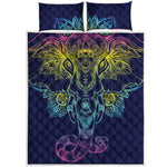 Rainbow Indian Elephant Print Quilt Bed Set