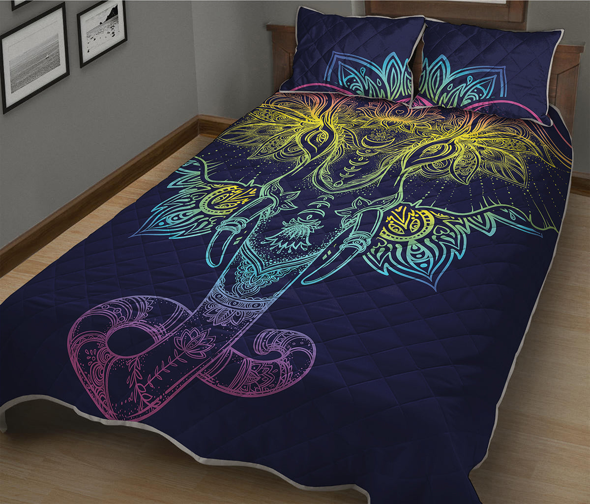 Rainbow Indian Elephant Print Quilt Bed Set