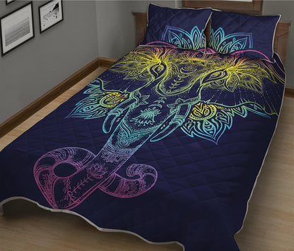 Rainbow Indian Elephant Print Quilt Bed Set