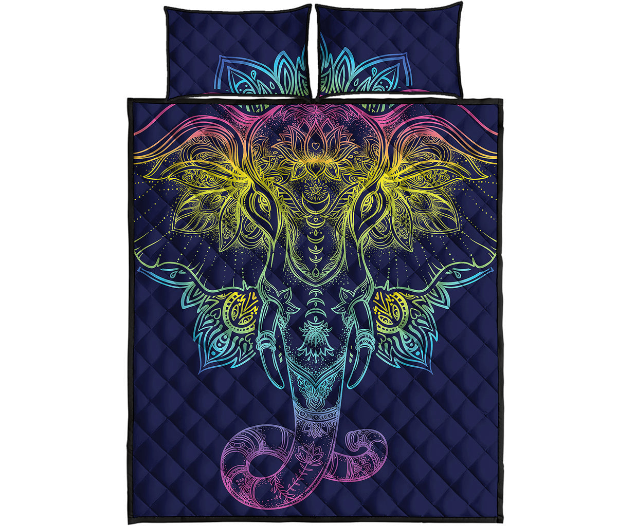 Rainbow Indian Elephant Print Quilt Bed Set