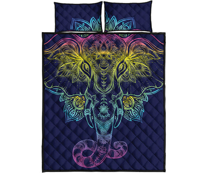 Rainbow Indian Elephant Print Quilt Bed Set