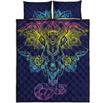 Rainbow Indian Elephant Print Quilt Bed Set