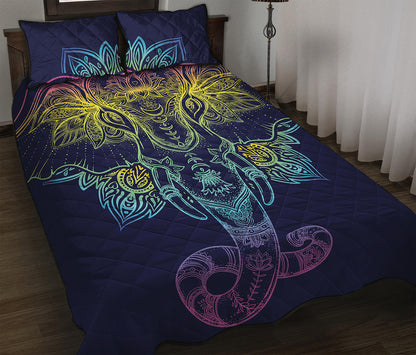 Rainbow Indian Elephant Print Quilt Bed Set