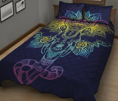 Rainbow Indian Elephant Print Quilt Bed Set