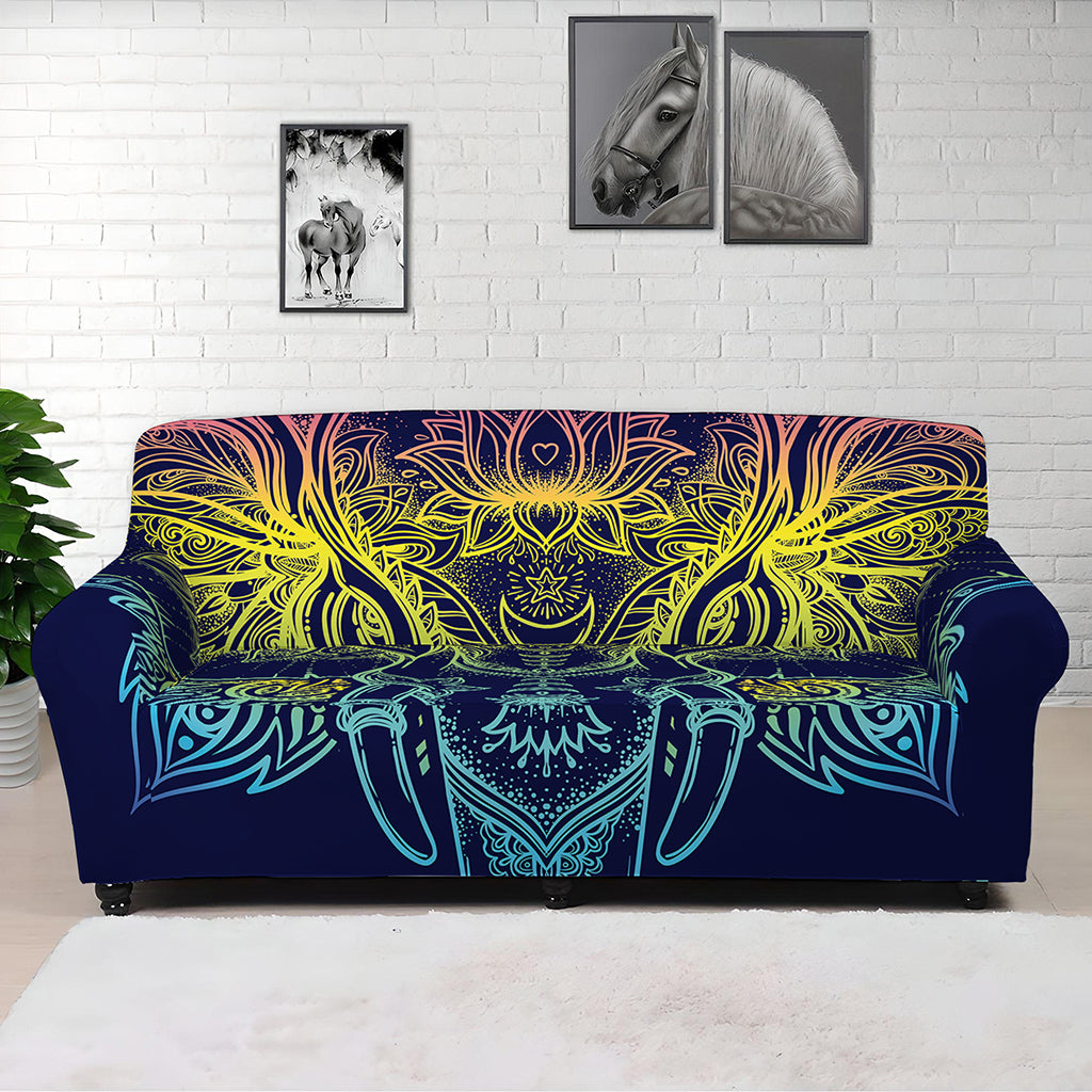 Rainbow Indian Elephant Print Sofa Cover