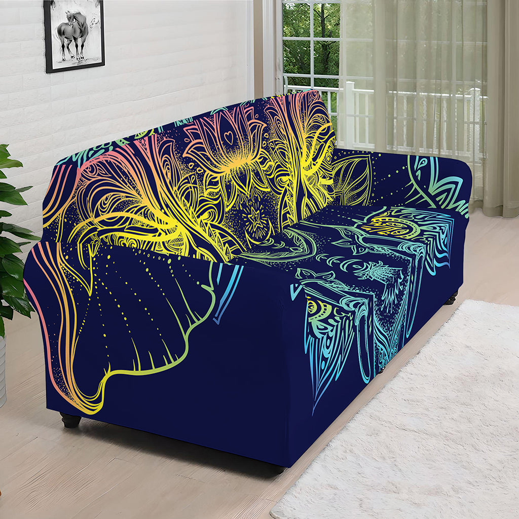 Rainbow Indian Elephant Print Sofa Cover